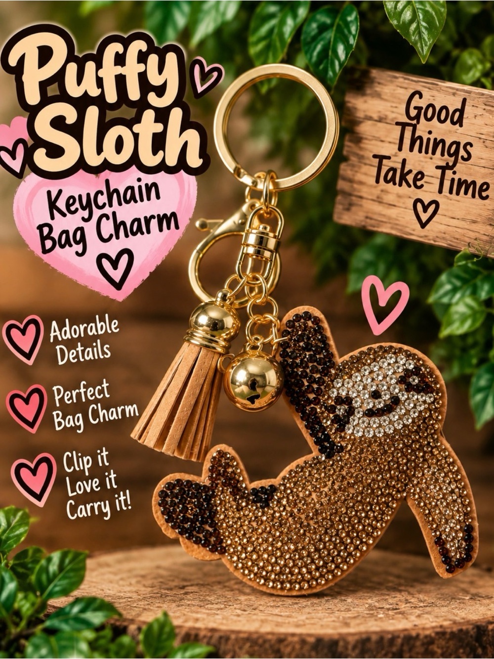 Puffy Sloth Keychain Bag Charm